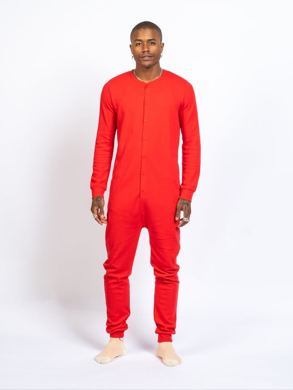 Arborist Red Thermal Waffle Knit Union Suit Onesie Pajamas Size Large